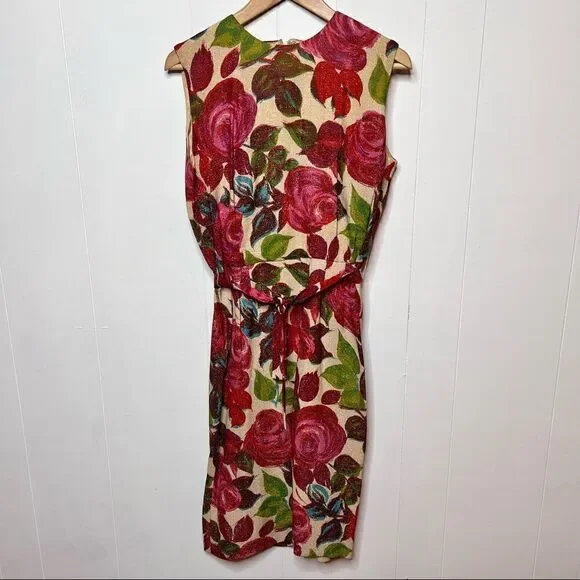 Vintage Floral Belted Sleeveless Shift Dress All Over Print Handmade Size Small - Picture 8 of 10